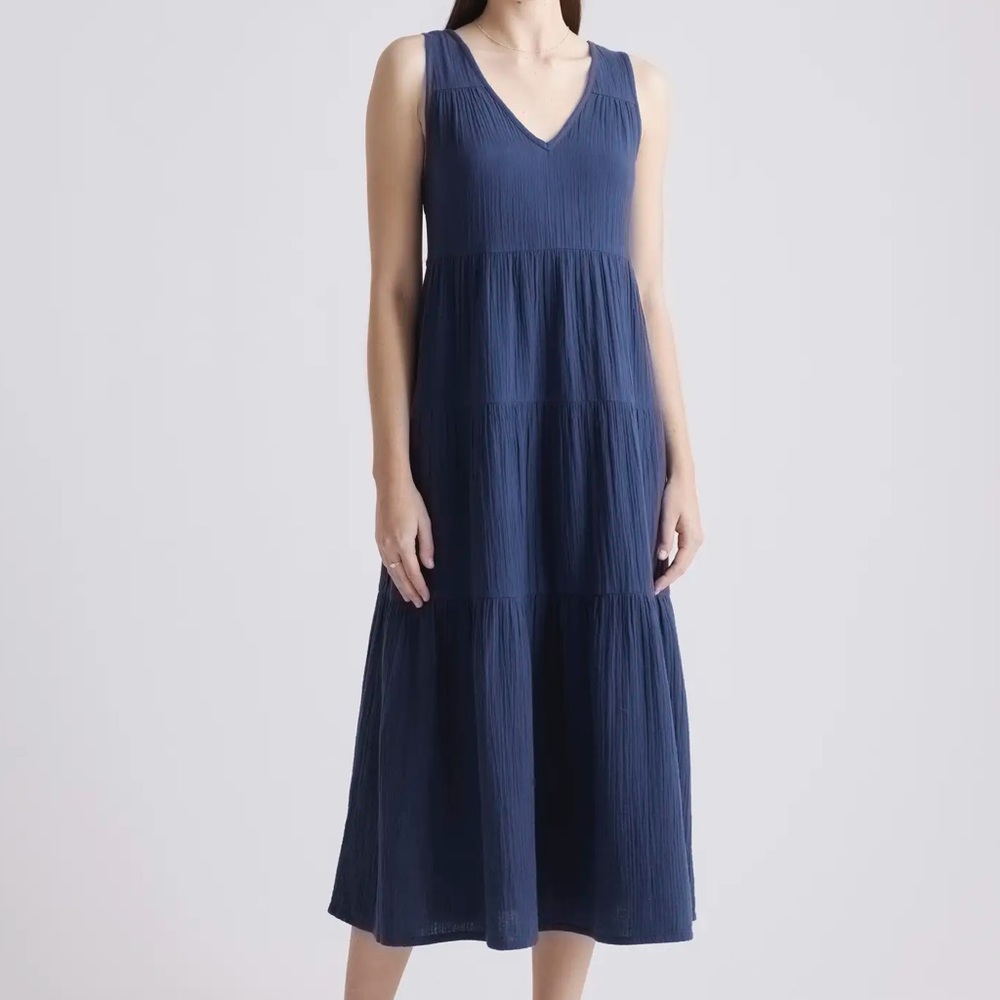Quince 100% Organic Cotton Gauze Tiered Maxi Dress; Indigo Blue; Size M
